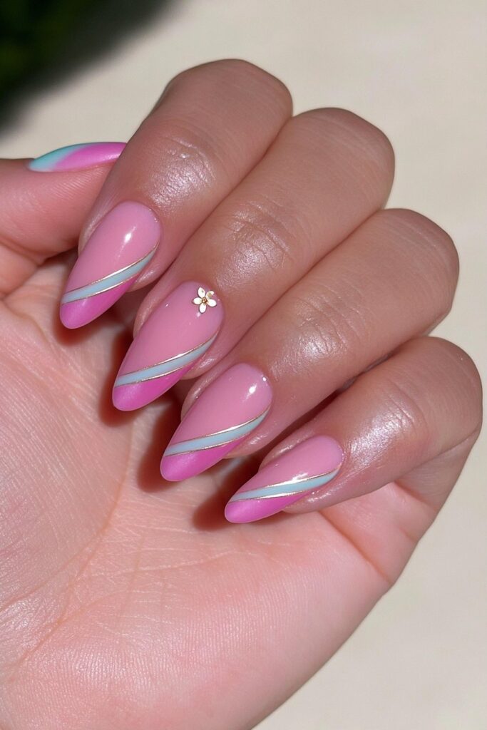 Sage green negative space almond nails