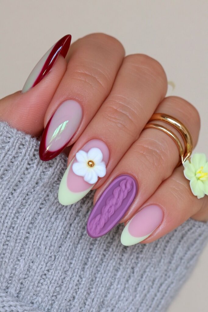 Sage green velvet burgundy nails