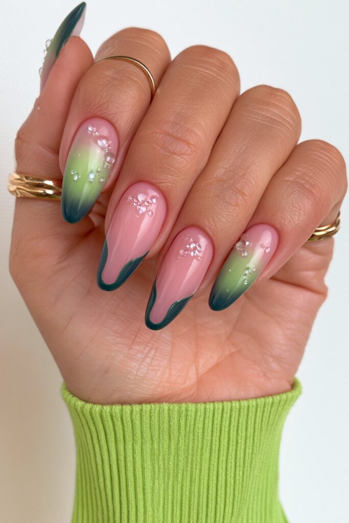 Sage green 3D water droplet nails