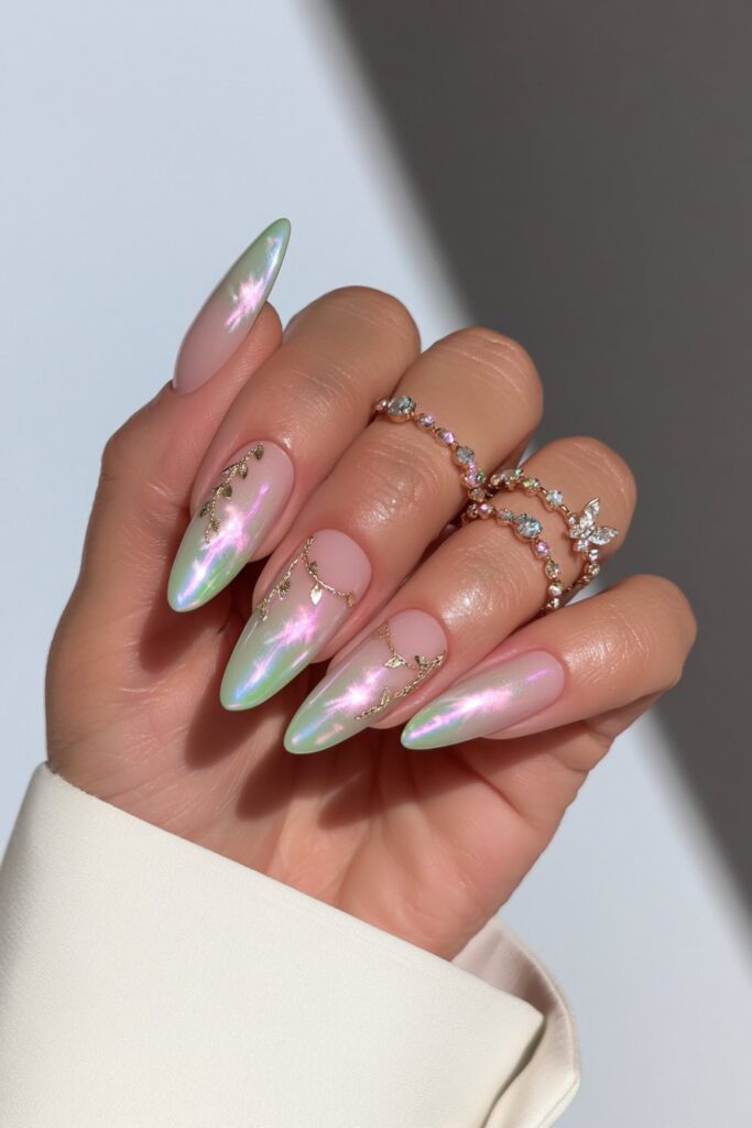 Sage green digital aura nails