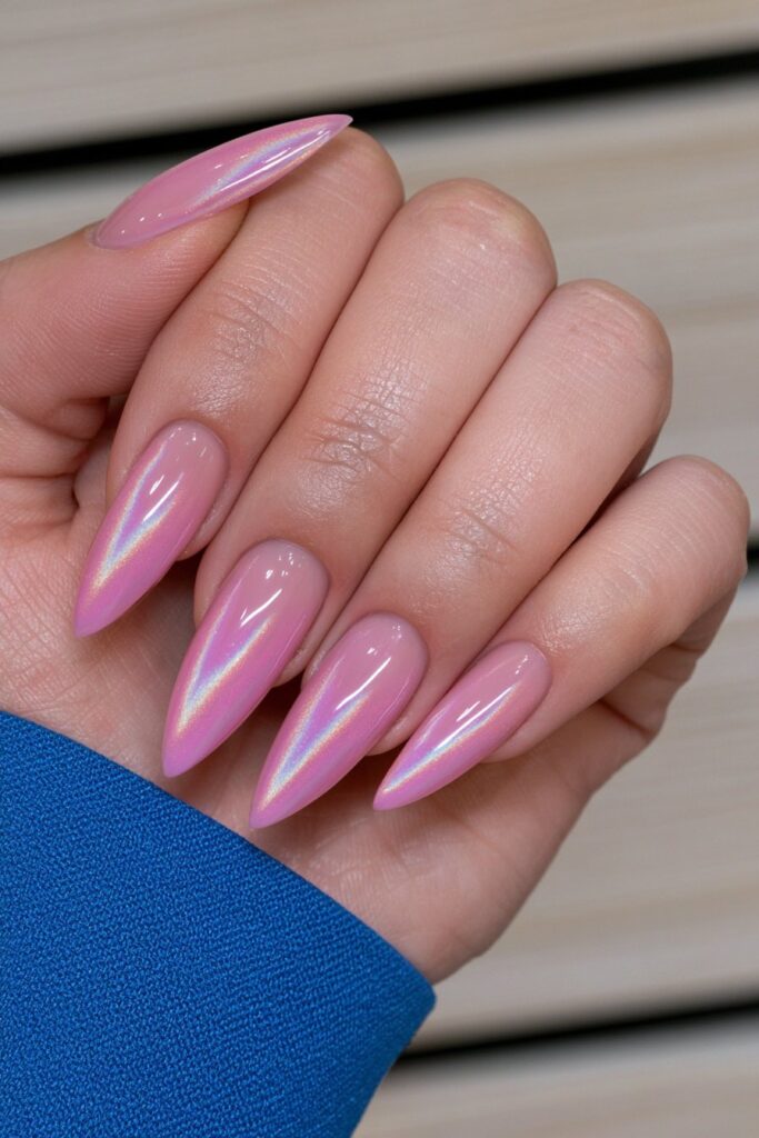 Sheer stiletto bubble bath nails