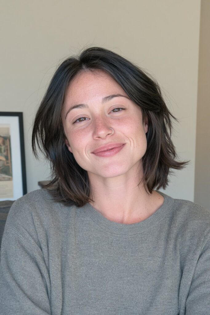 Short wolf cut side-swept fringe