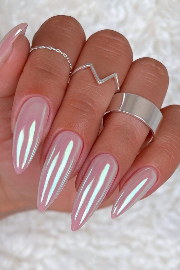 22 Pencil Nail Ideas for the Sharpest, Most Dramatic Point 3 Silver chrome pencil-point nails