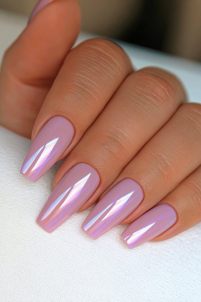 Silvery blue velvet nails with cool metallic shimmer