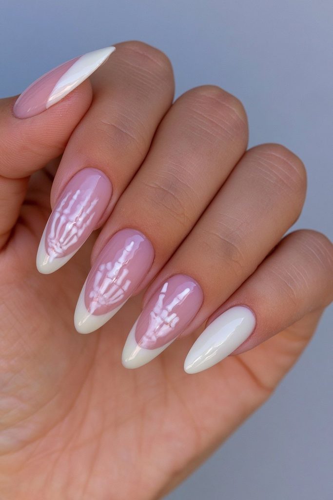 25 Almond Halloween Nails That Are Spooky, Not Over-the-Top 20 Skeleton hand French tip nails