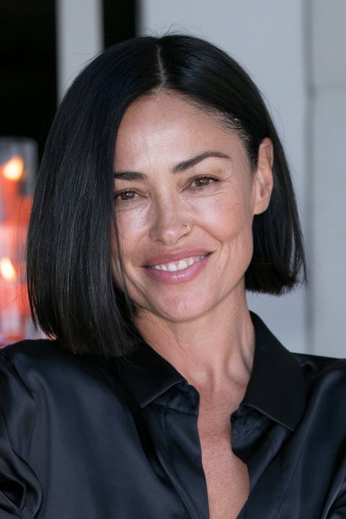 Sleek bob with dramatic side part