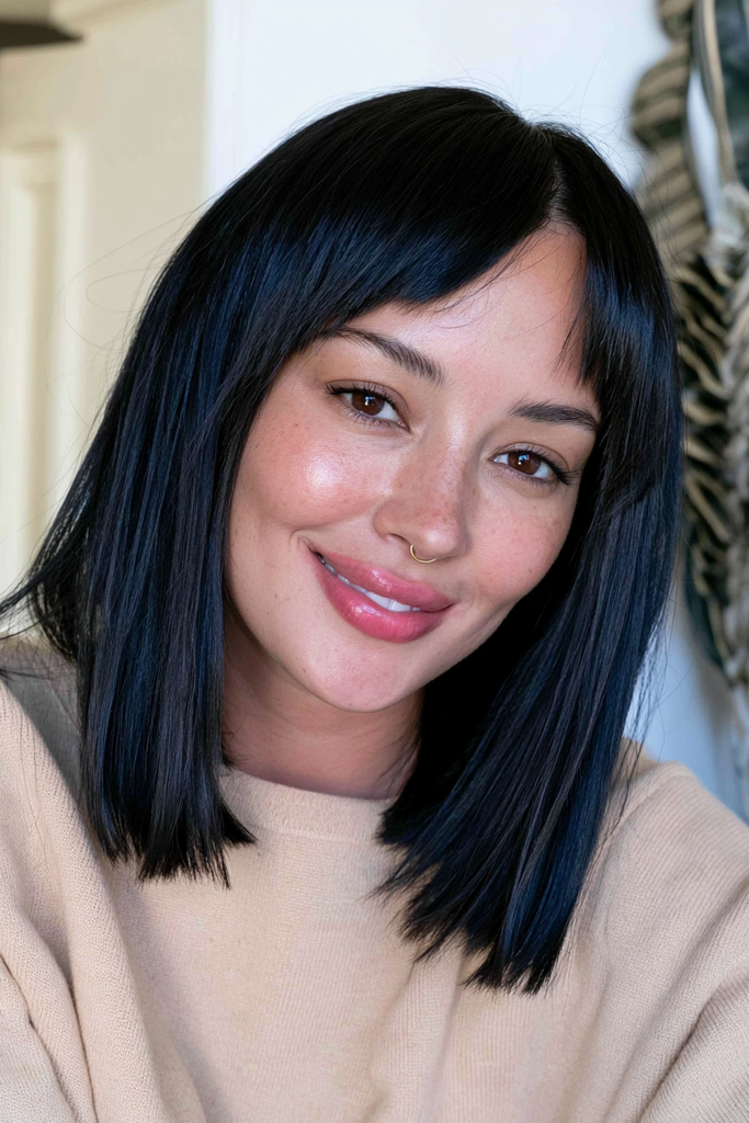 Sleek straight jellyfish haircut with sharp layered contrast
