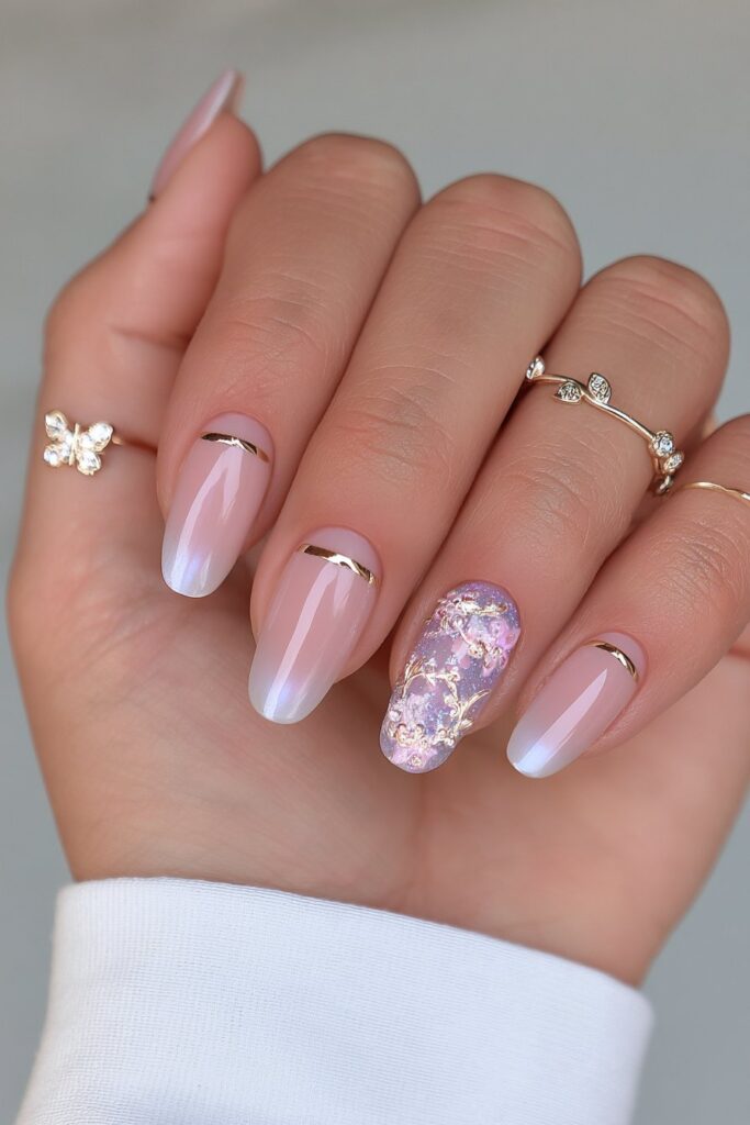 Soft sage bow star accent nails
