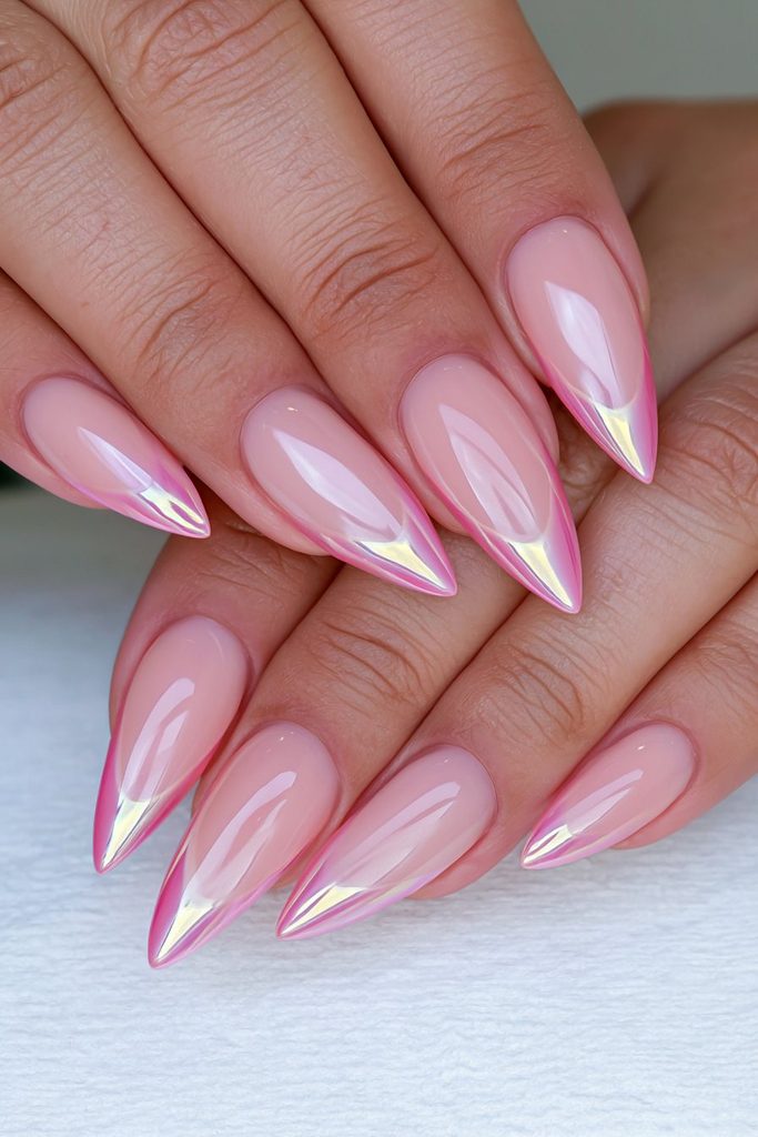 Sunny French glazed tips with warm luminous golden shine