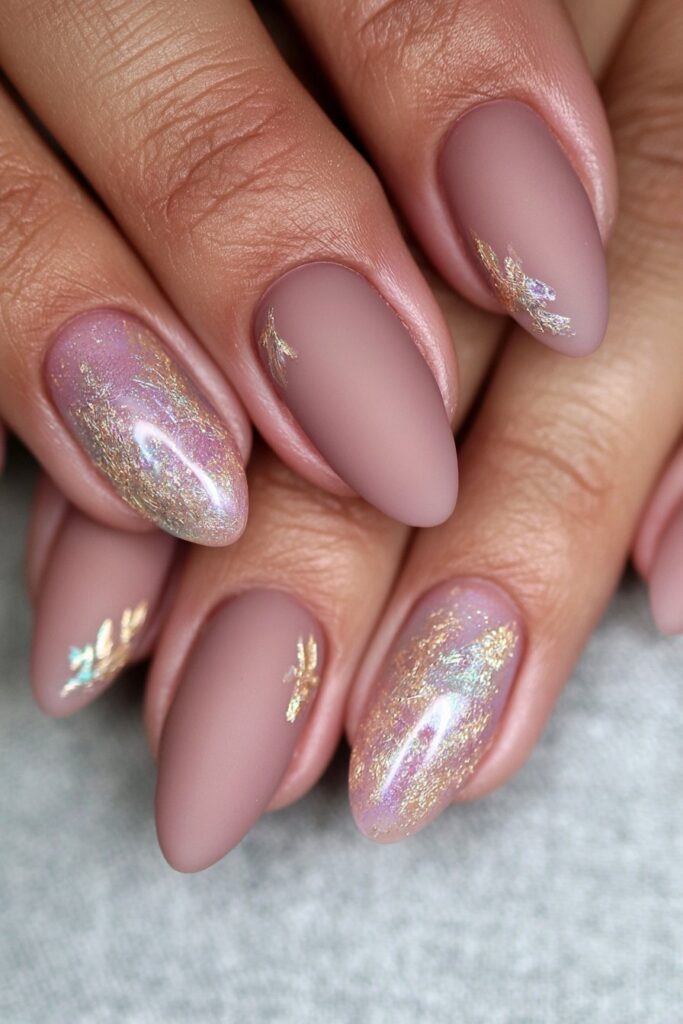 Taupe nails with gold foil