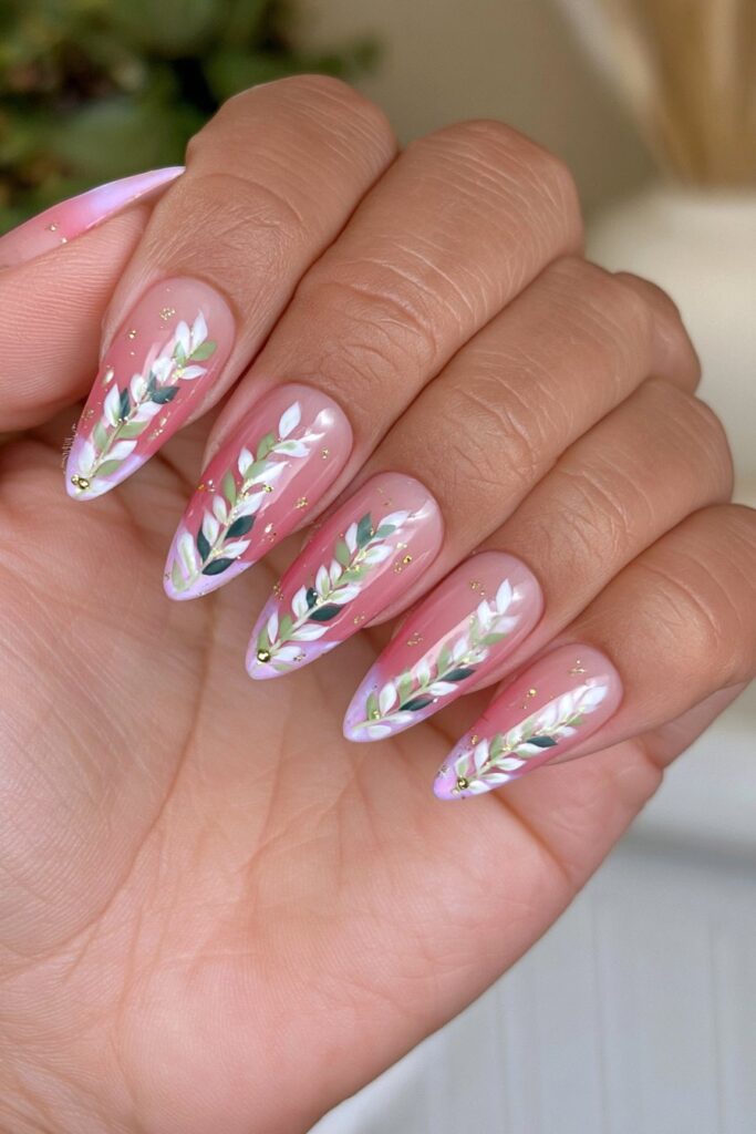 Terracotta botanical vine nails
