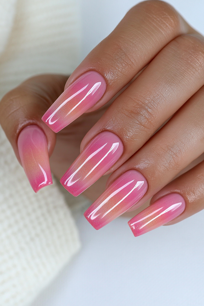 Cranberry orange brown gradient dip nails with glossy finish