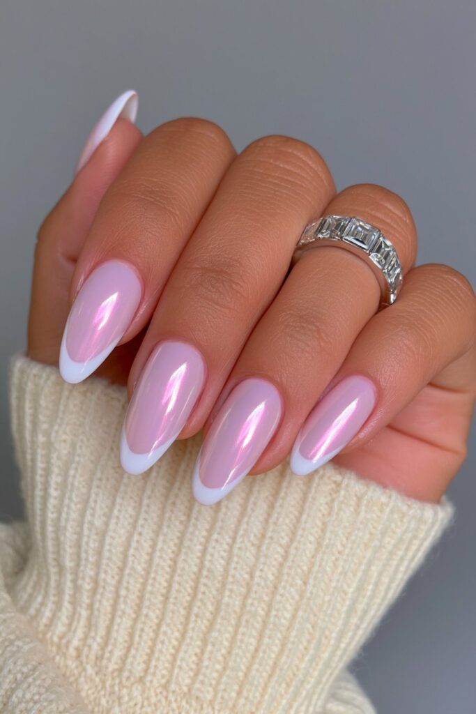 Vanilla chrome almond nails