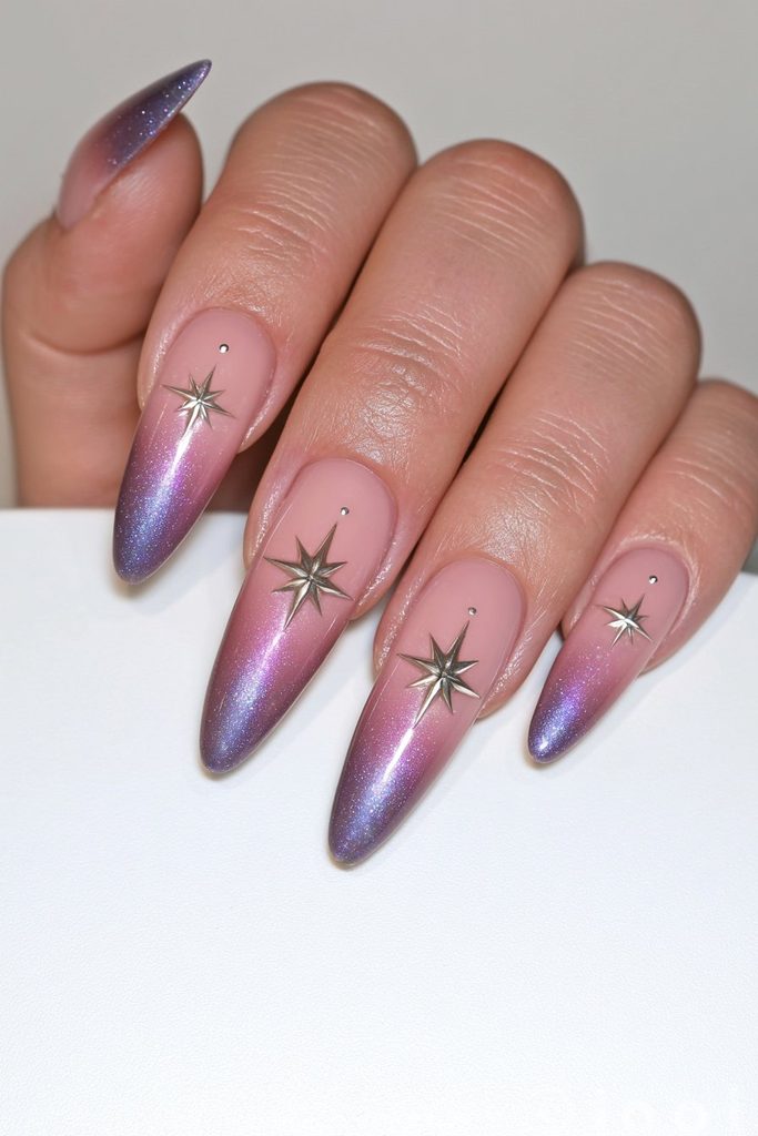 Velvet nails featuring delicate sparkling star accent details