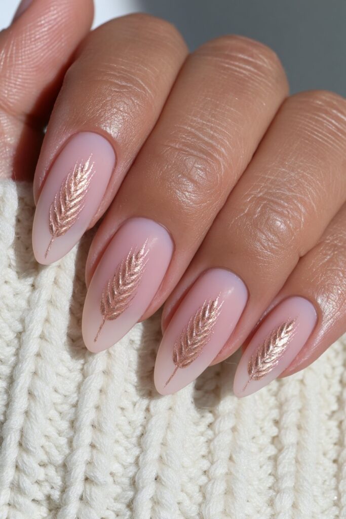 Wheat stalk accent nail design