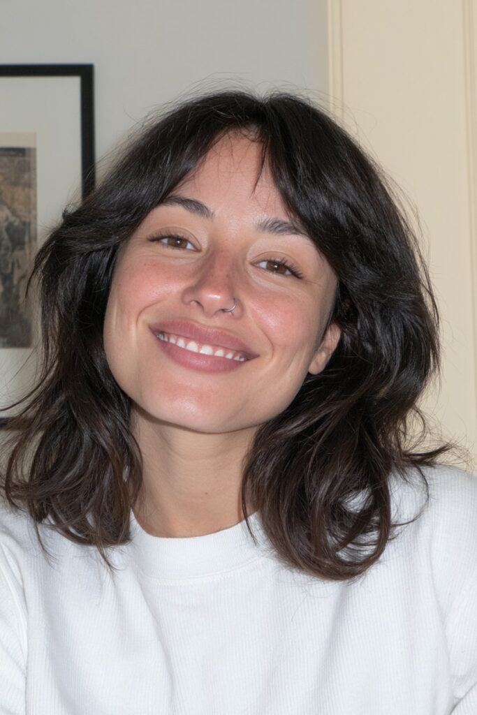 22 Wolf Cuts for Straight Hair with Volume and Texture 6 Wolf cut with blunt bangs