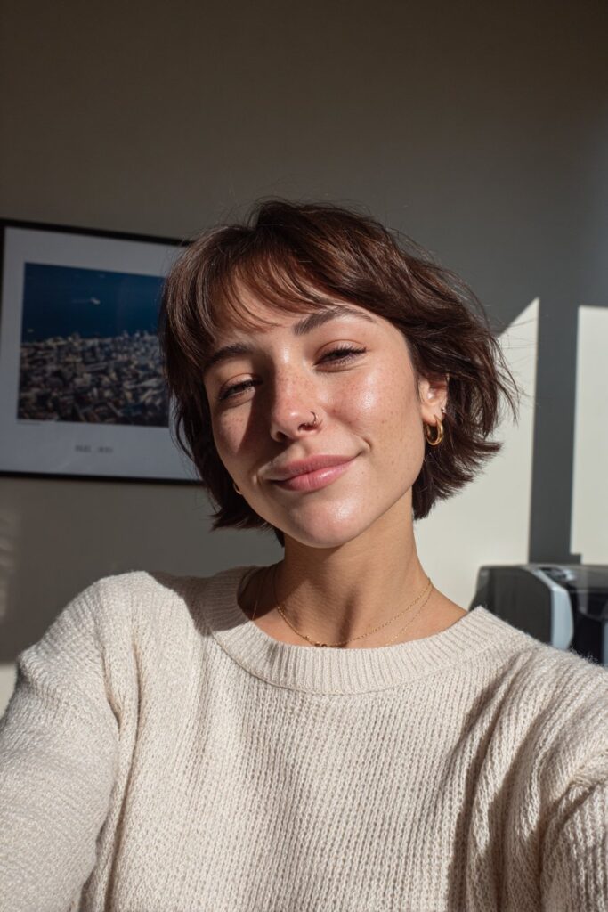 22 Wolf Cuts for Straight Hair with Volume and Texture 14 Wolf cut with micro bangs