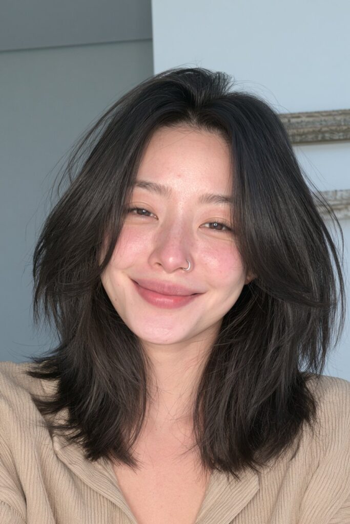 22 Wolf Cuts for Straight Hair with Volume and Texture 11 Wolf cut with side bangs