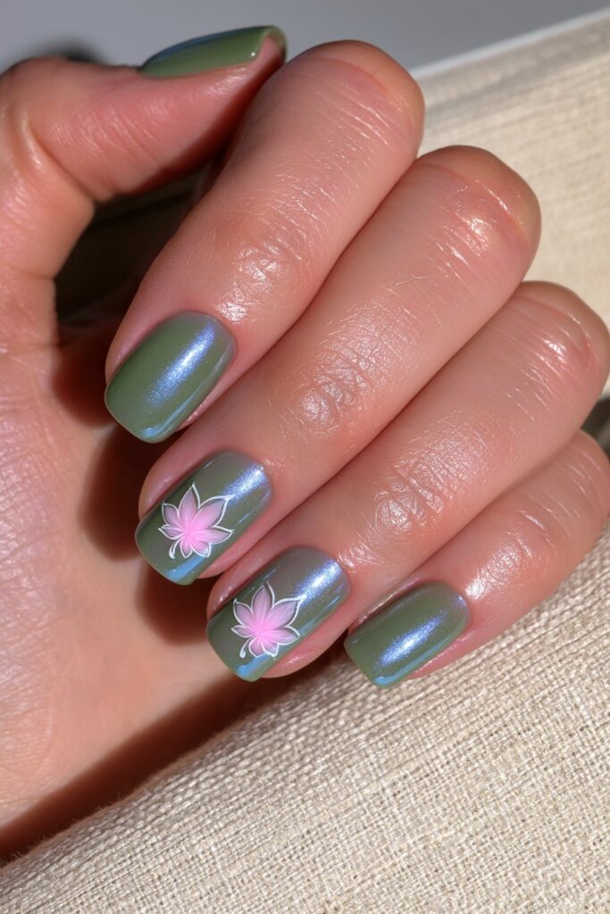 Nude botanical line art nails