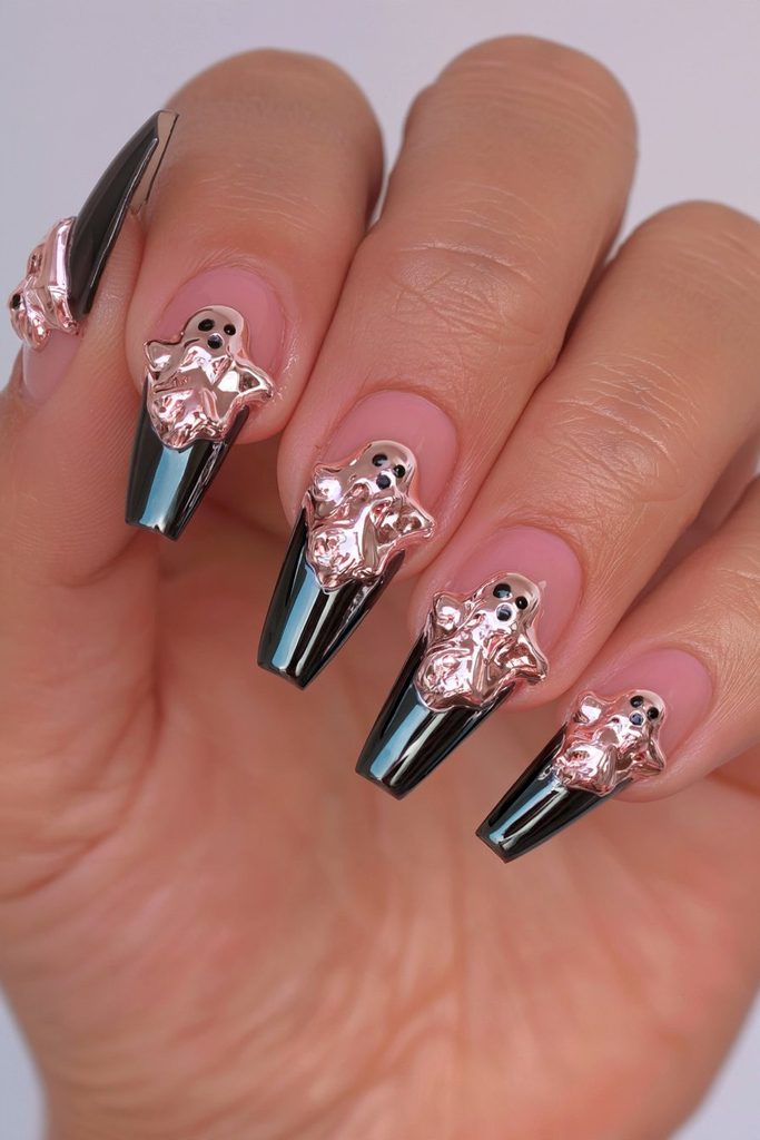 3D chrome ghost on coffin nails