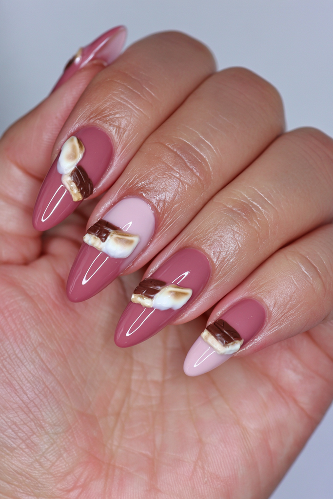 22 Hot Chocolate Nails to Warm Up Your Cozy Season Manicure 16 S'mores inspired chocolate nails