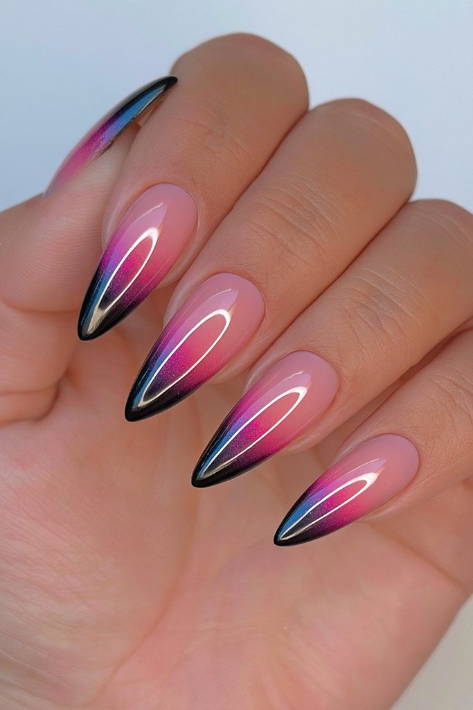 Aubergine ombré gothic almond nails