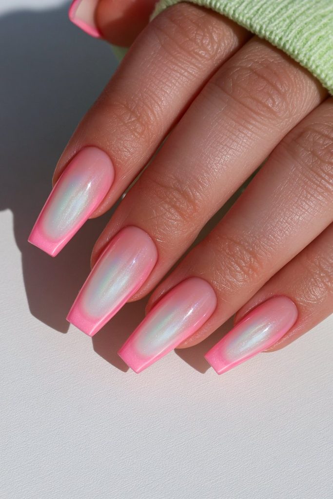 Coffin nails with softly blended glowing aura centers