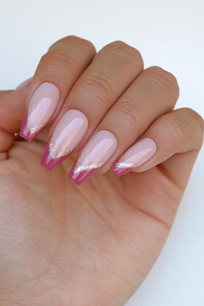 Ballerina pink gold glitter nails