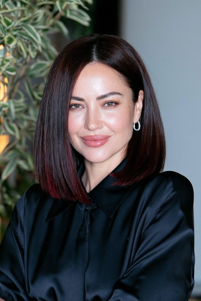 Black cherry lob haircut