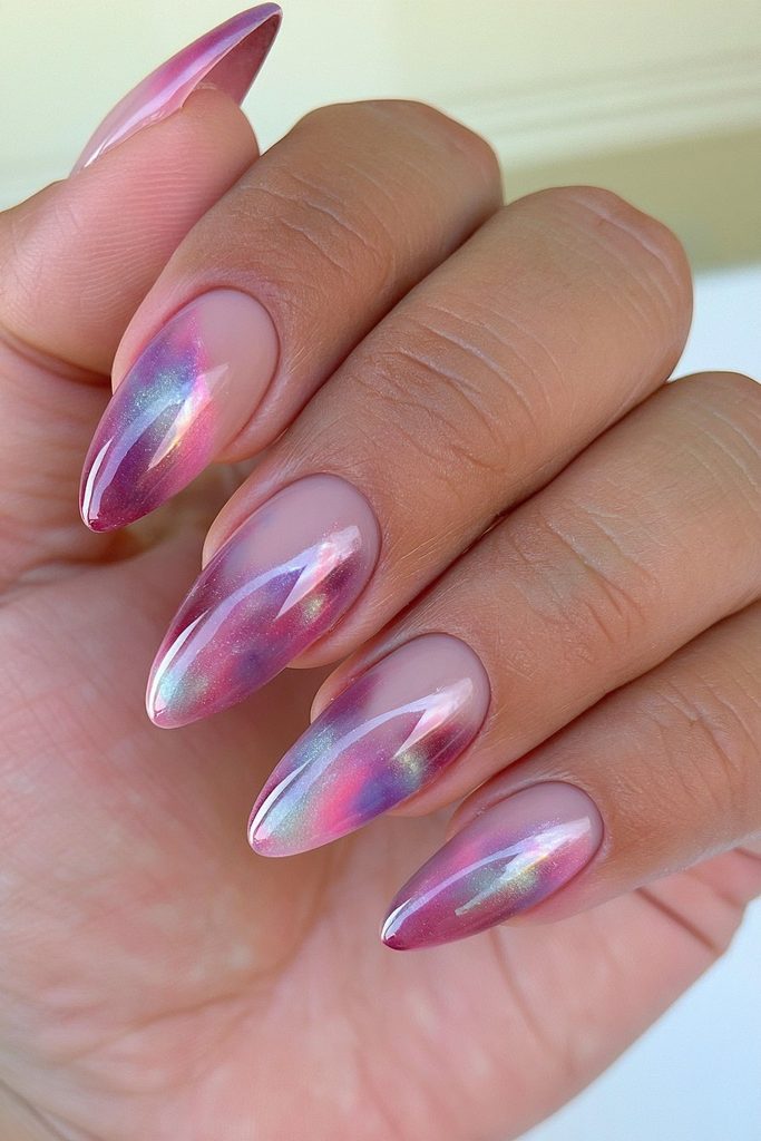 Black plum velvet almond nails