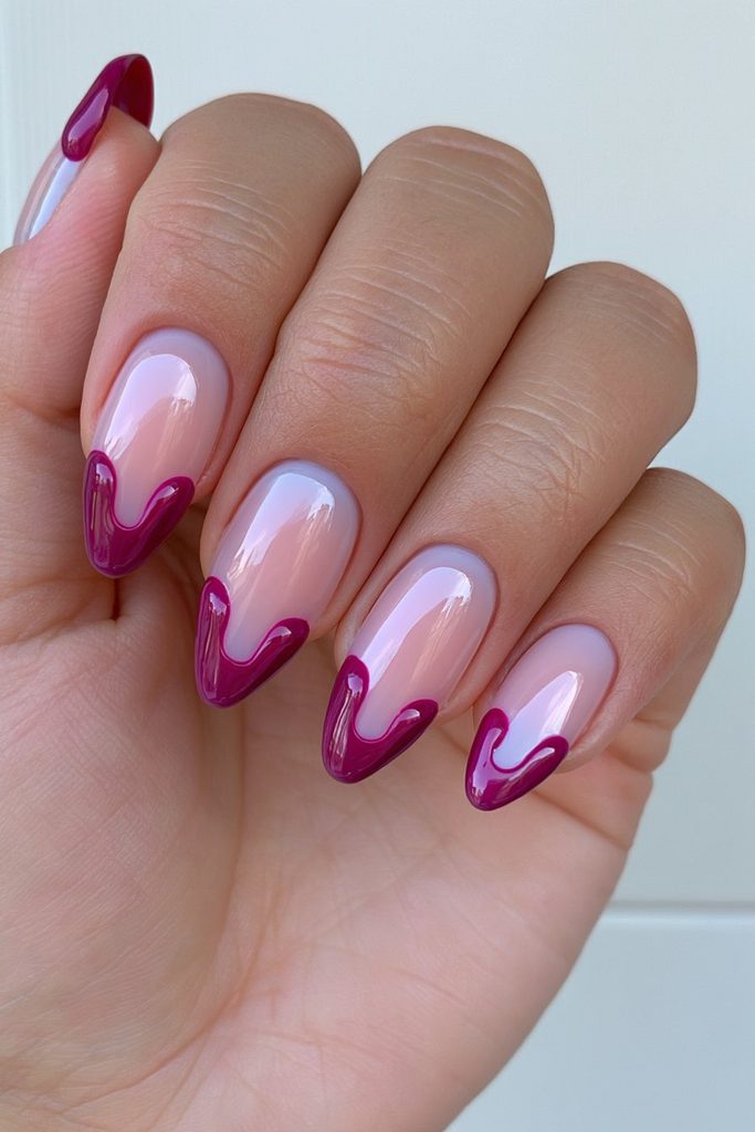 Blood-drop French tips on red spooky nails