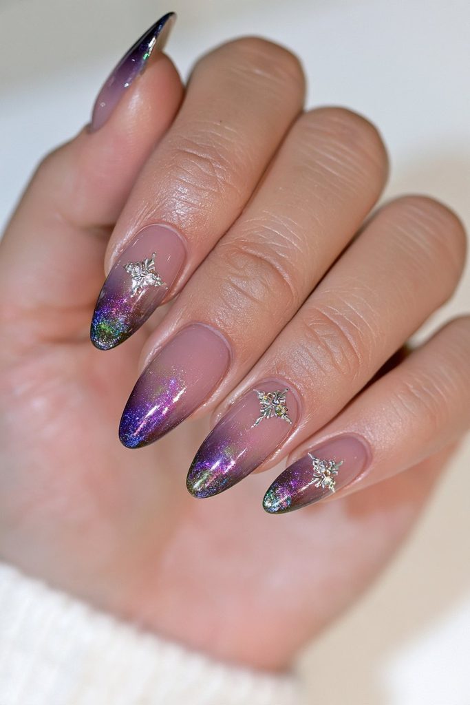 Dark blue gothic almond nails