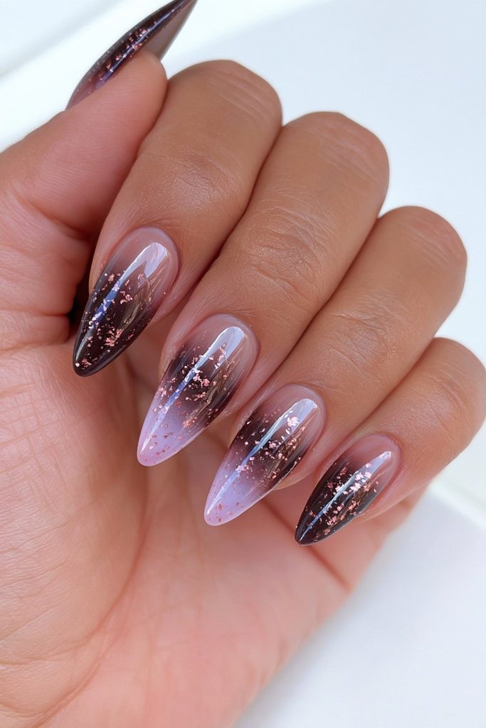 22 Hot Chocolate Nails to Warm Up Your Cozy Season Manicure 20 Bronze flecked chocolate nails