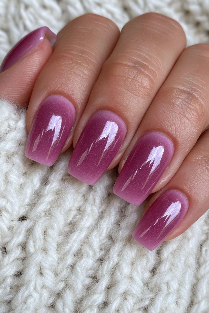 Short burgundy coffin nails with deep high-gloss shine