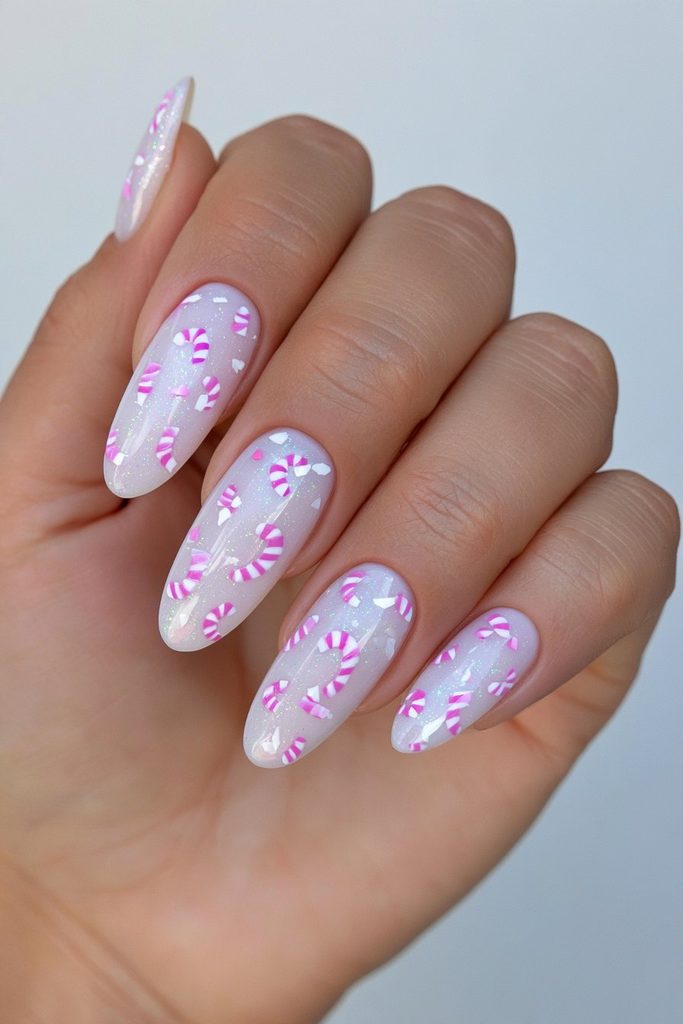 20 Candy Cane Nail Designs for Easy, Festive DIY Manicures 17 Festive candy cane confetti nails