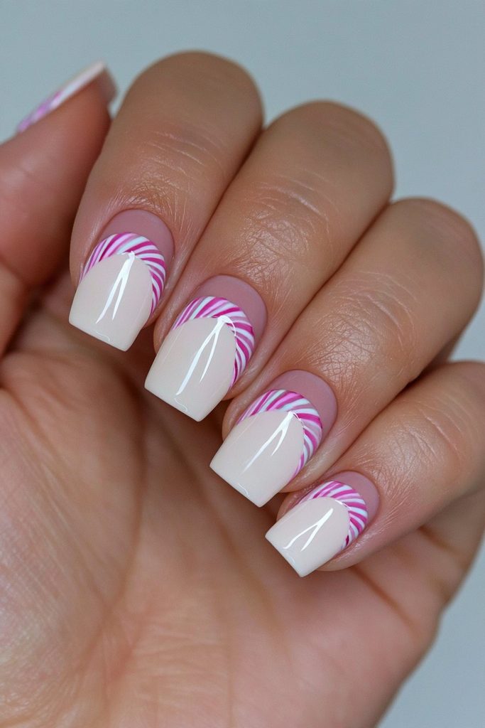 20 Candy Cane Nail Designs for Easy, Festive DIY Manicures 15 Candy cane half-moon manicure