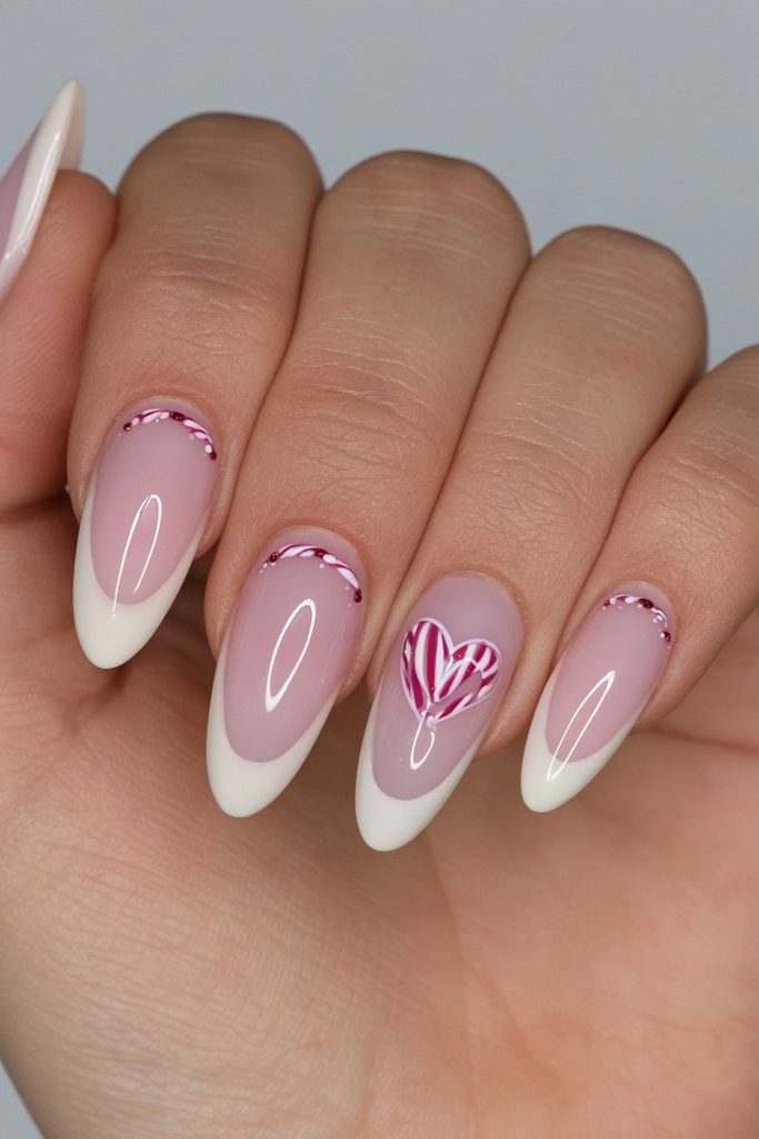 20 Candy Cane Nail Designs for Easy, Festive DIY Manicures 13 Candy cane heart accent nails