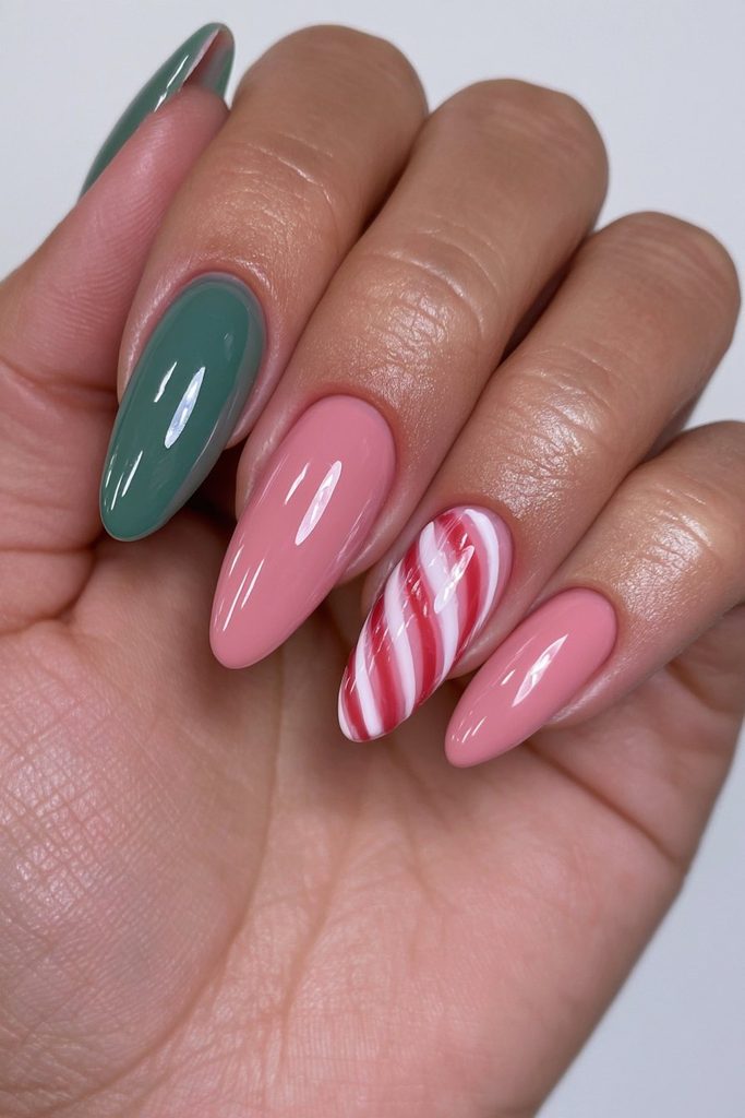 Candy cane stripe accent nail