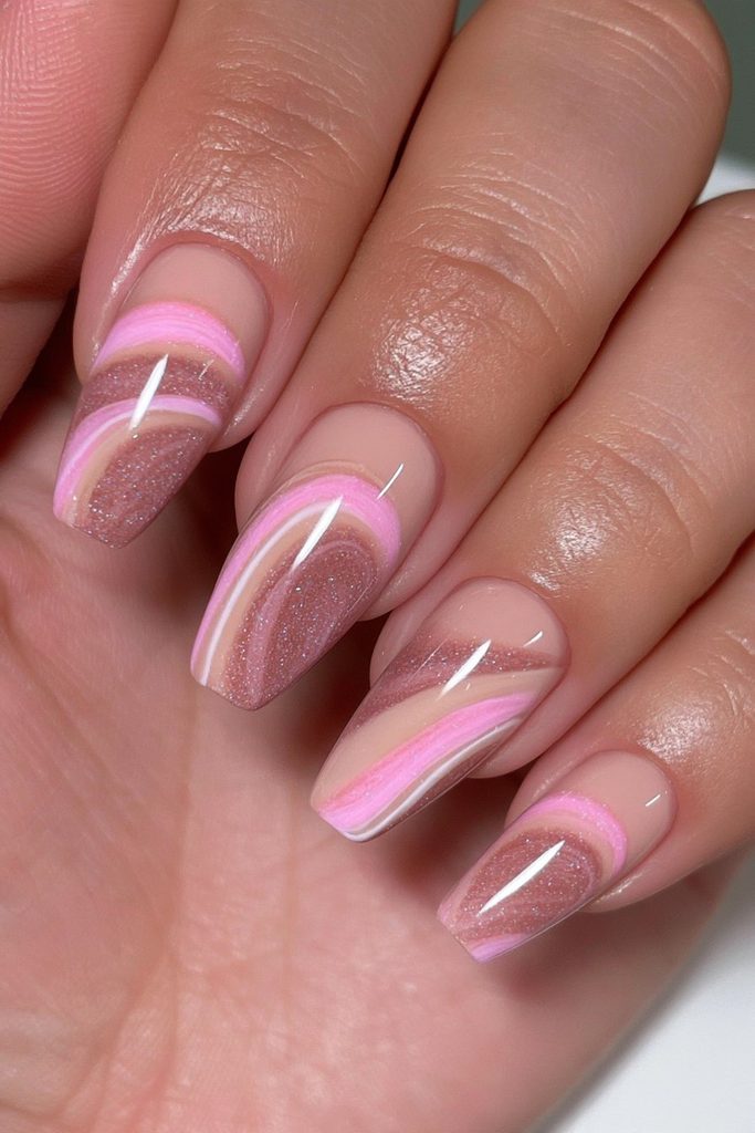 22 Hot Chocolate Nails to Warm Up Your Cozy Season Manicure 11 Cappuccino swirl hot chocolate nails
