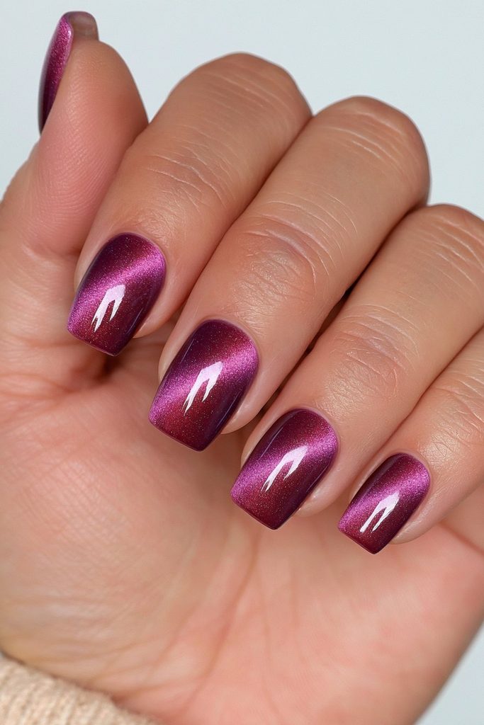Cat-eye red spooky manicure