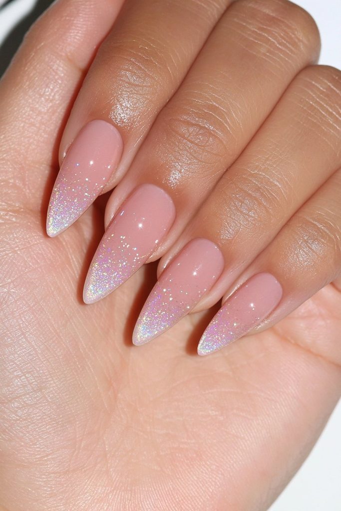 Champagne nails with micro shimmer
