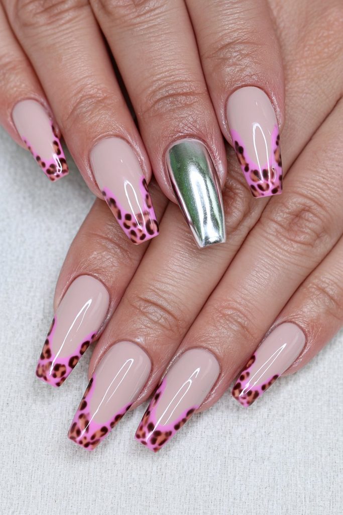 Cheetah print coffin tips with bold metallic base accents