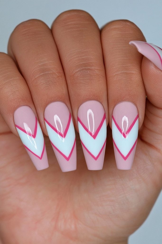 20 Candy Cane Nail Designs for Easy, Festive DIY Manicures 5 Chevron candy cane stripe nails