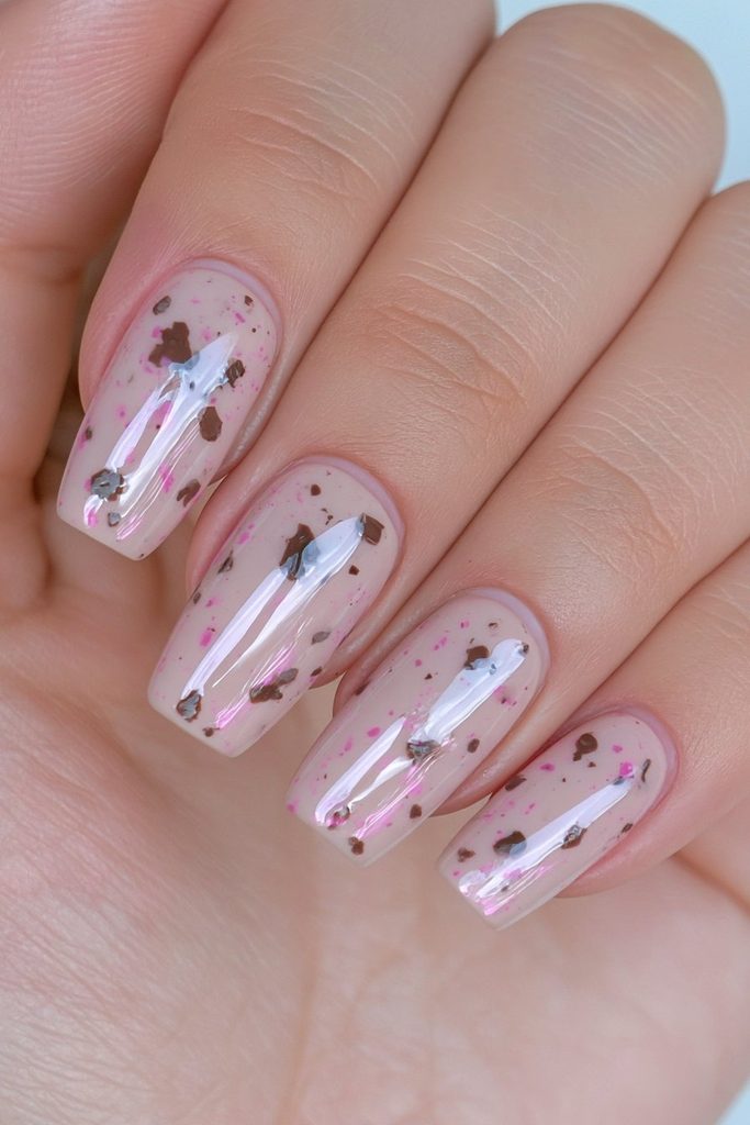 22 Hot Chocolate Nails to Warm Up Your Cozy Season Manicure 18 Chocolate chip fleck nails