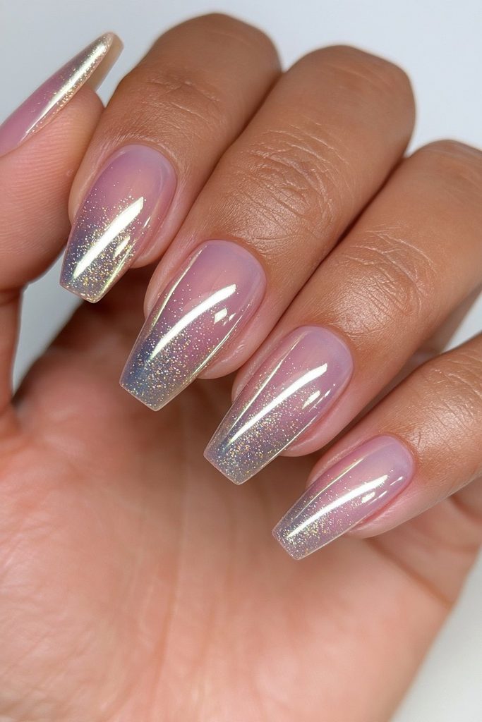 Chrome gold glitter nail design