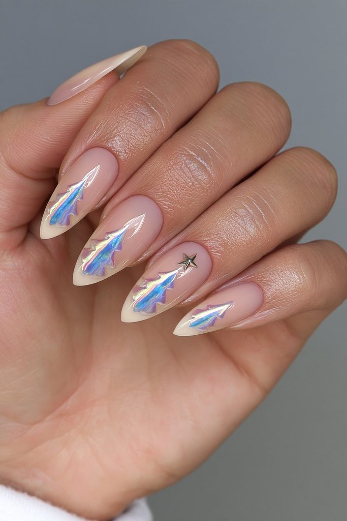 Chrome Christmas tree star nails