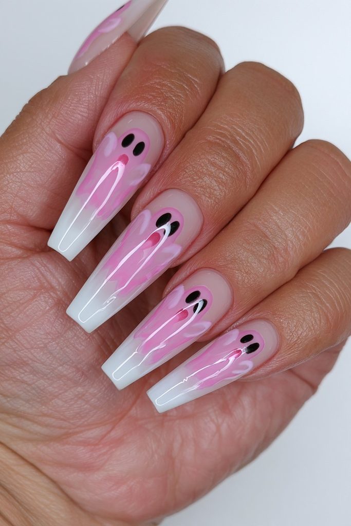 Classic cartoon ghost face coffin nails