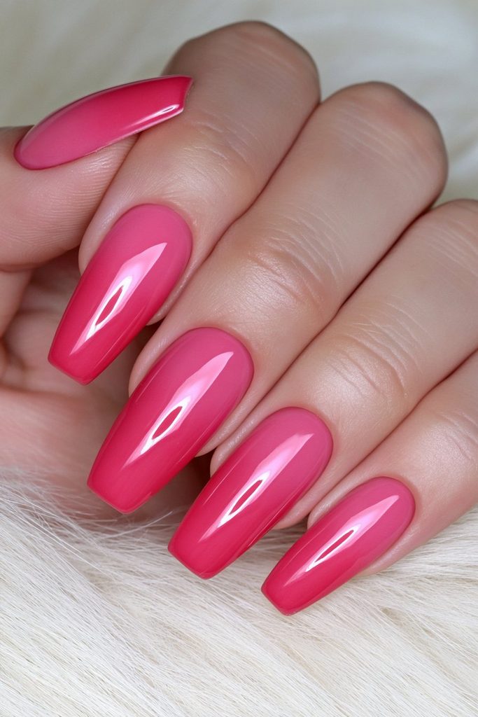 Classic red coffin nails with bold glossy timeless finish