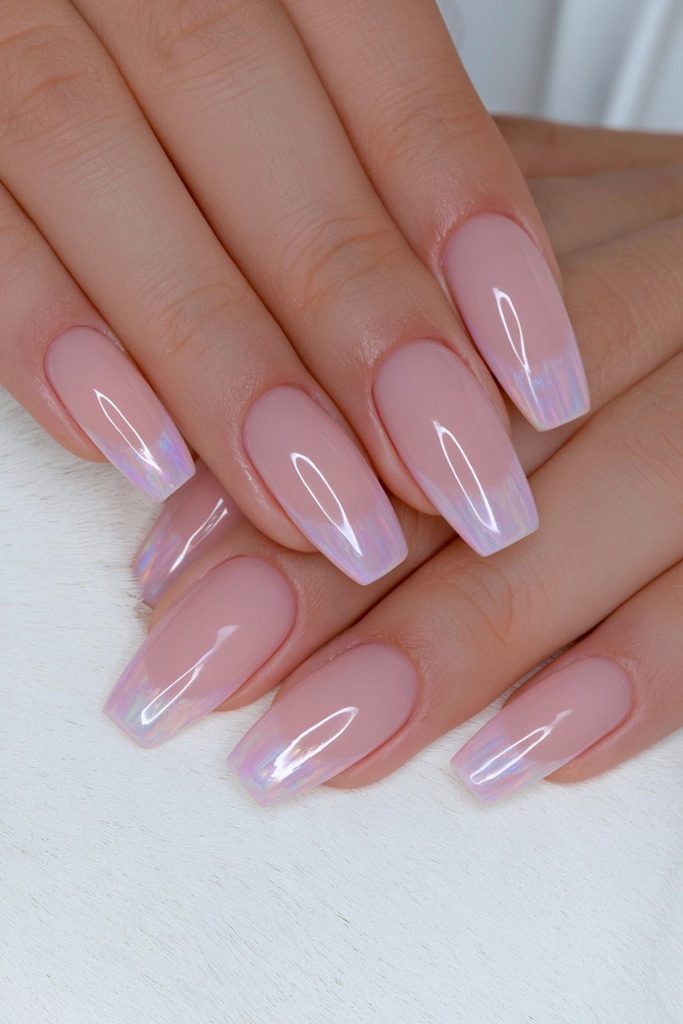 Classic nude coffin nails with elegant skin-tone glossy finish