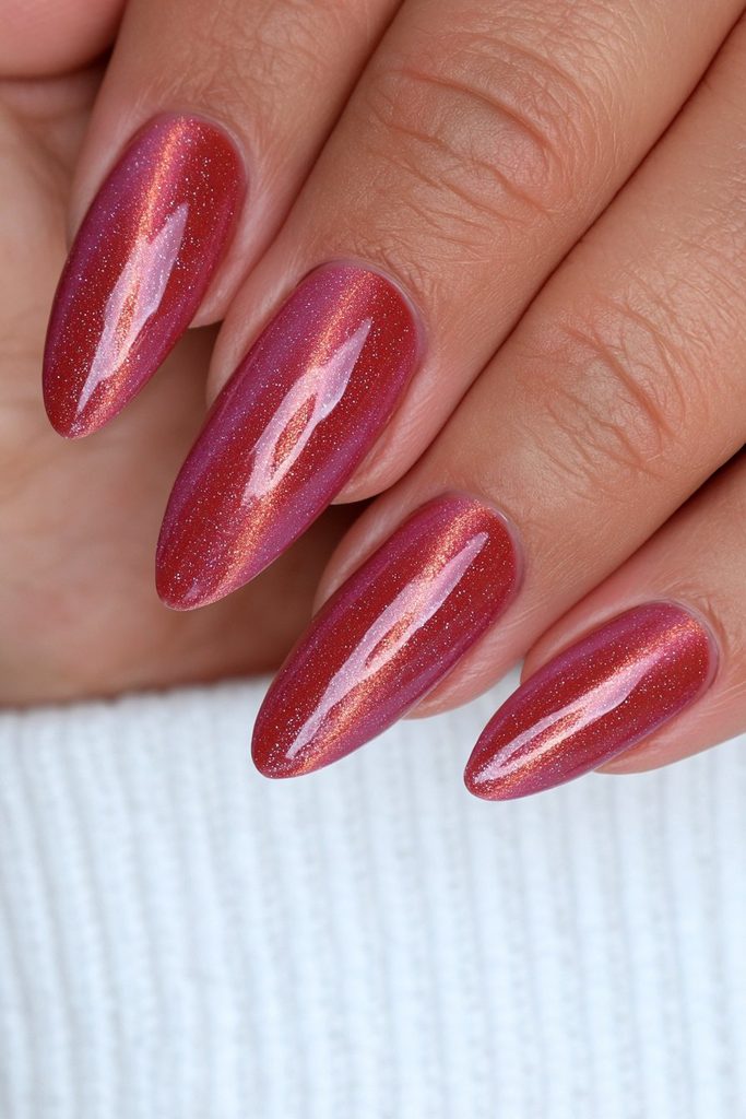 Copper cat-eye nails with fiery warm magnetic dimension